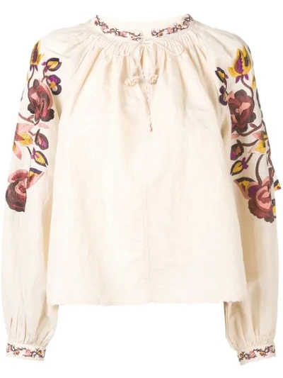 Shop Ulla Johnson Floral Embroidered Blouse In Neutrals