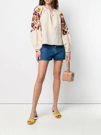 Shop Ulla Johnson Floral Embroidered Blouse In Neutrals