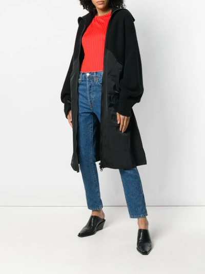 Shop Ter Et Bantine Rib Knit Hooded Coat - Black