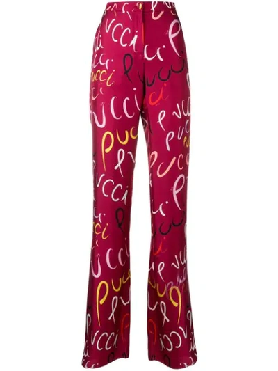 Shop Emilio Pucci Pucci Pucci Print Wide Leg Silk Trousers In 013 Bordeaux