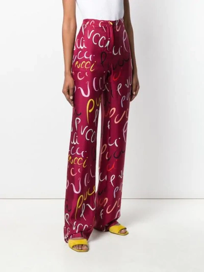Shop Emilio Pucci Pucci Pucci Print Wide Leg Silk Trousers In 013 Bordeaux