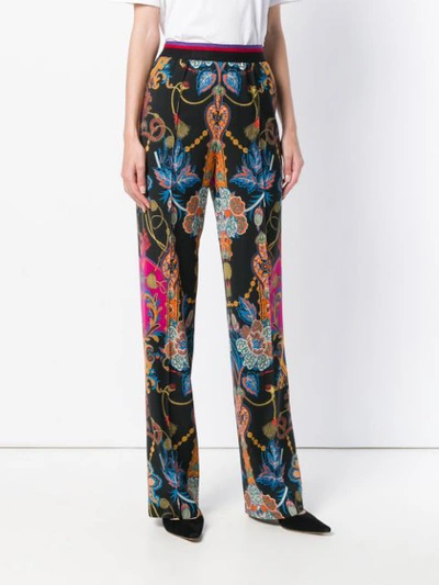 Shop Etro Striped Waisted Flare Leg Trousers In Black