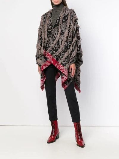 Shop Etro Fringed Printed Cape - Grey