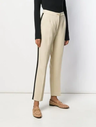 Shop Etro Side Stripe Straight Trousers In Neutrals