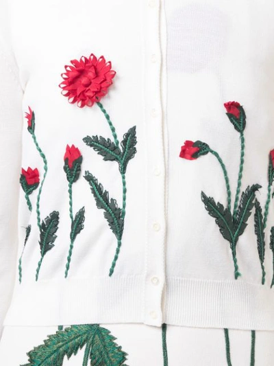 Shop Oscar De La Renta Embroidered Floral Cardigan In White