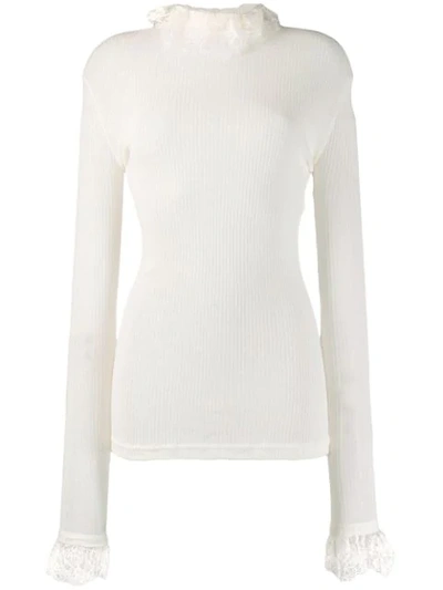 Shop Philosophy Di Lorenzo Serafini Lace-trimmed Knitted Top In White