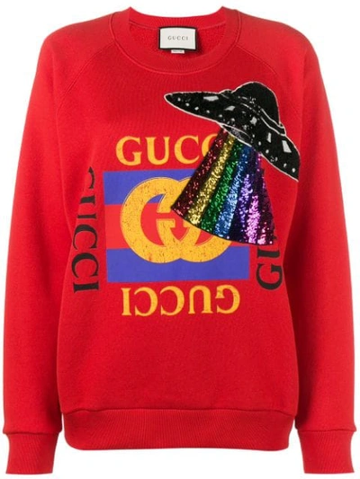 Shop Gucci Ufo Embroidered Sweatshirt In Red