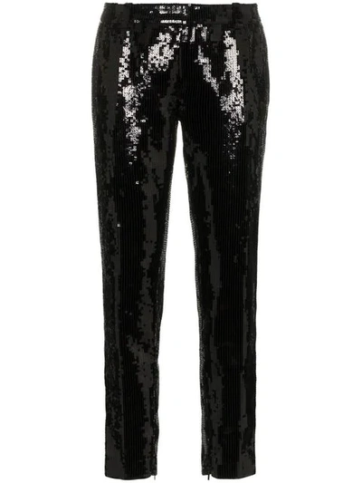 Shop Saint Laurent Embellished Slim-fit Trousers In Black