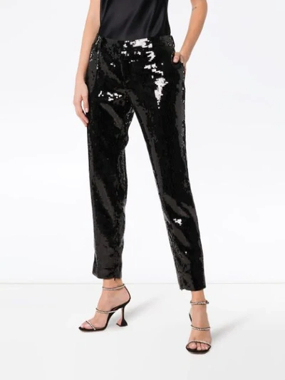 Shop Saint Laurent Embellished Slim-fit Trousers In Black