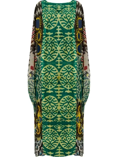 Shop Afroditi Hera Ikat Kaftan Dress In Green