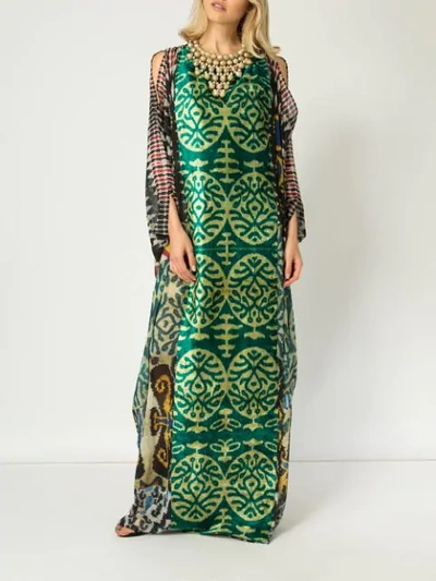 Shop Afroditi Hera Ikat Kaftan Dress In Green