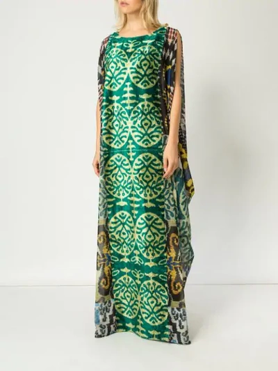 Shop Afroditi Hera Ikat Kaftan Dress In Green