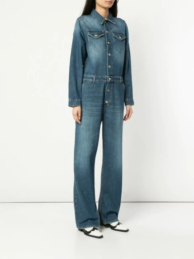 Shop Ganni Denim Boiler Suit In Blue