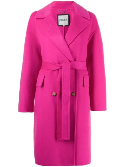 Shop Kenzo Double Breasted Belt Coat In Pink