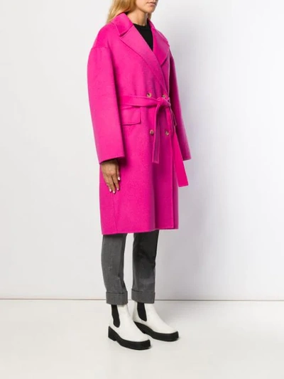 Shop Kenzo Double Breasted Belt Coat In Pink