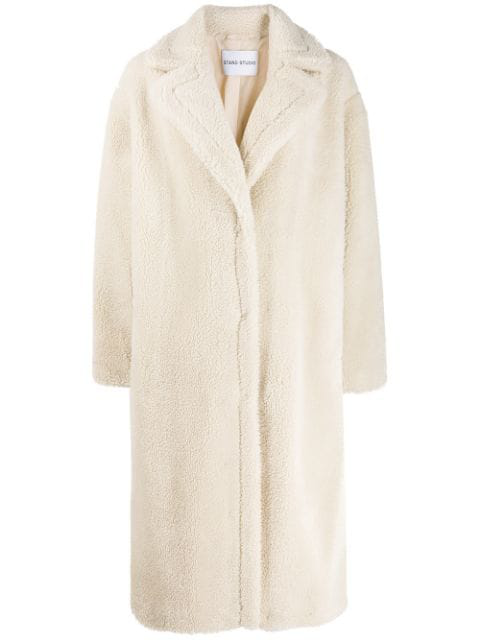 Stand Shearling Coat In Neutrals | ModeSens
