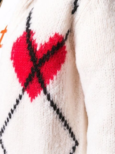 Shop Red Valentino Knitted Heart Hooded Cardigan In White