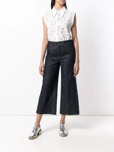 Shop Red Valentino Printed Side Cropped Wide Leg Jeans - Blue