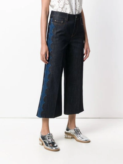 Shop Red Valentino Printed Side Cropped Wide Leg Jeans - Blue