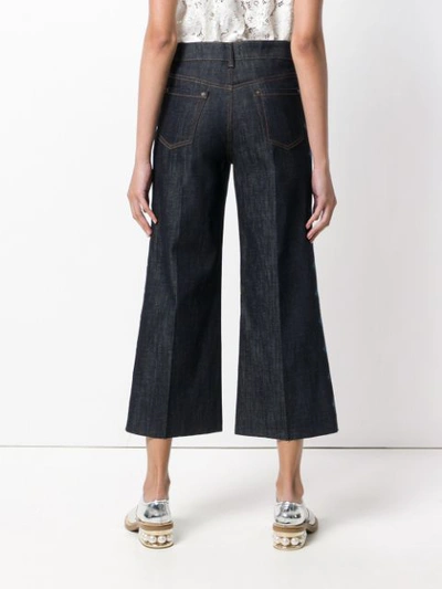 Shop Red Valentino Printed Side Cropped Wide Leg Jeans - Blue