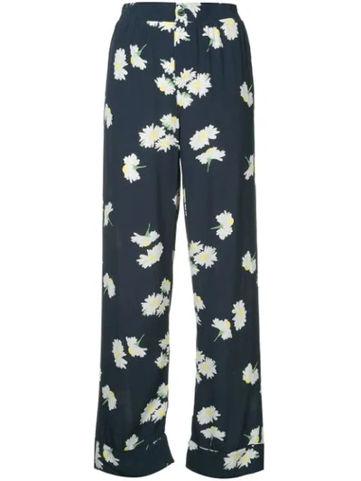 Shop Ganni Wide Leg Floral Trousers - Blue