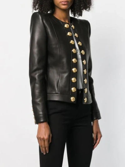 Shop Balmain Structured Leather Jacket In 0pa 0pa Noir