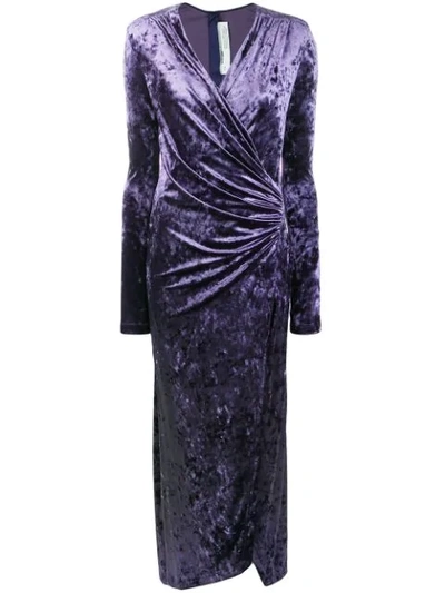 OFF-WHITE VELVET WRAP DRESS - 蓝色