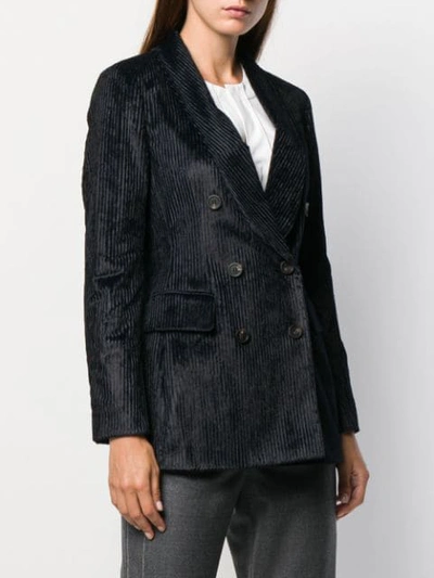 Shop Peserico Double-breasted Corduroy Blazer In Blue