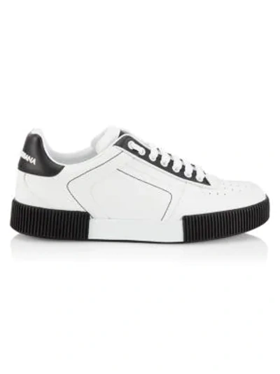 Shop Dolce & Gabbana Portofino Leather Sneakers In Black White