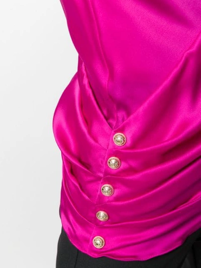Shop Balmain Ruched V-neck Top In Pink
