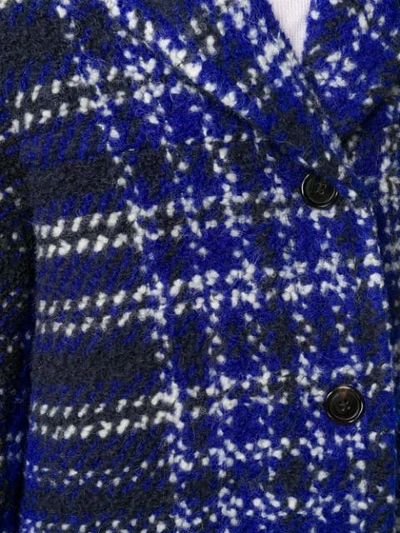 Shop Marni Plaid Fringed Coat In Blue