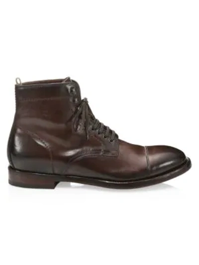 Shop Officine Generale Emory Leather Lace-up Ankle Boots In Dark Brown