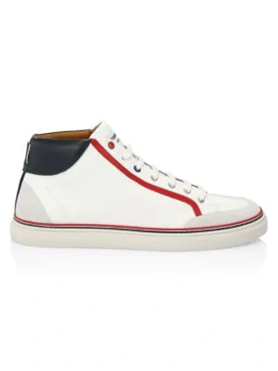 Shop Thom Browne Contrast-trim Mix Media Leather High-top Sneakers In White