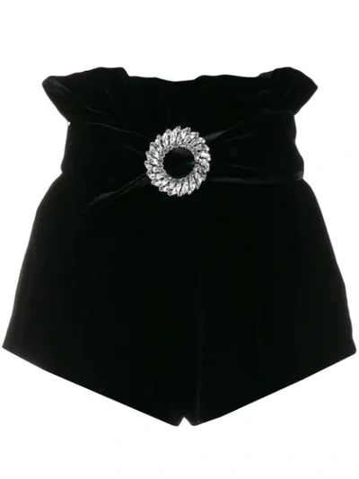 Shop Miu Miu Embellished Velvet Shorts In Black