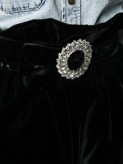 Shop Miu Miu Embellished Velvet Shorts In Black