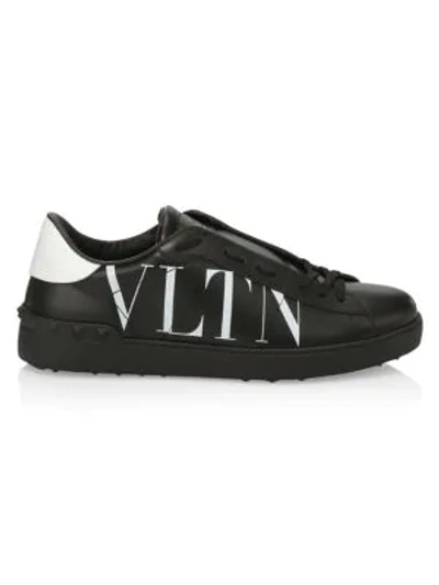 Shop Valentino Garavani Logo Two-tone Leather Low-top Sneakers In Black