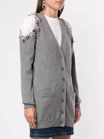 Shop Moschino Cold-shoulder Embellished Cardigan In Grey