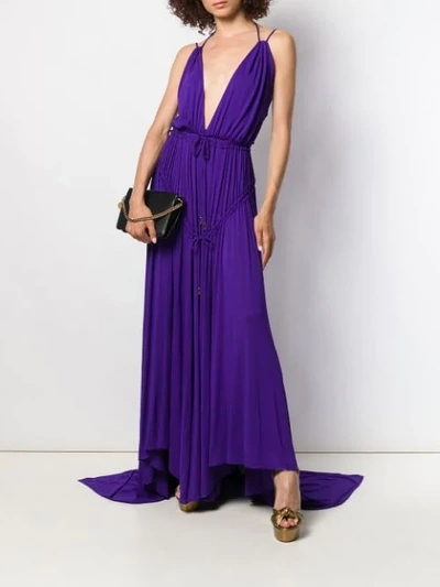 DSQUARED2 PLUNGING NECK CREPE DRESS - 紫色