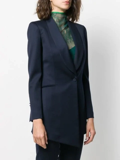 Shop Styland Shawl Lapel Long-line Blazer In Blue