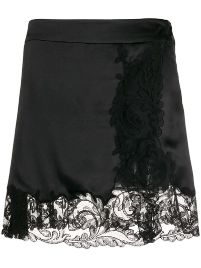 Shop Versace Lace Trim Skirt In Black