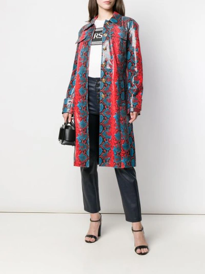 Shop Versace Python Printed Leather Coat In Red