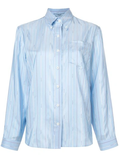 Shop Prada Striped Monogram Print Shirt In Blue