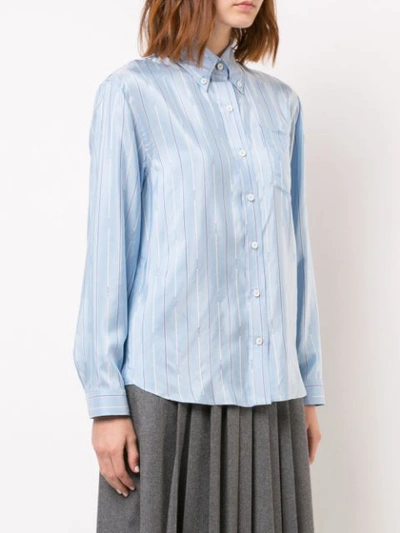 Shop Prada Striped Monogram Print Shirt In Blue