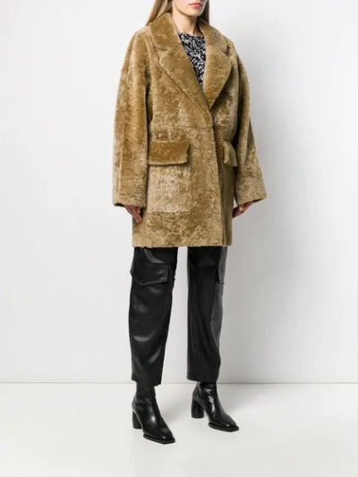 Shop Drome Textured Shearling Coat In Brown