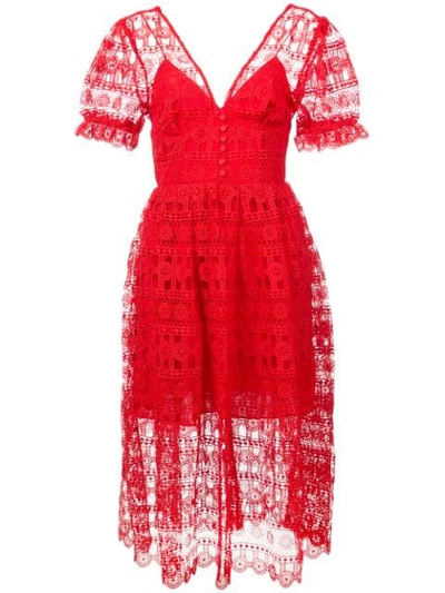 Shop Self-portrait Lace Tea Dress - Red