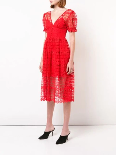 Shop Self-portrait Lace Tea Dress - Red