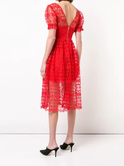 Shop Self-portrait Lace Tea Dress - Red