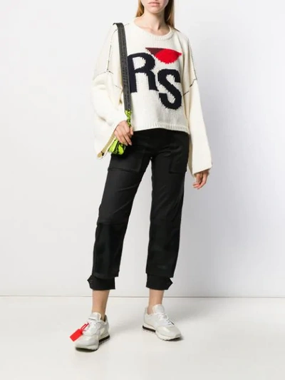 Shop Raf Simons Branded Chunky Jumper In White