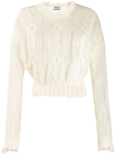acne studios frayed cable knit sweater
