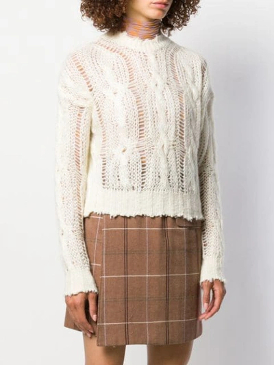 ACNE STUDIOS FRAYED CABLE KNIT JUMPER - 白色